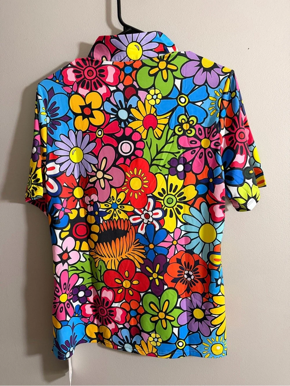 ACEGOLFS Tropical Floral Quarter Zip Short Sleeve Polo - Size L